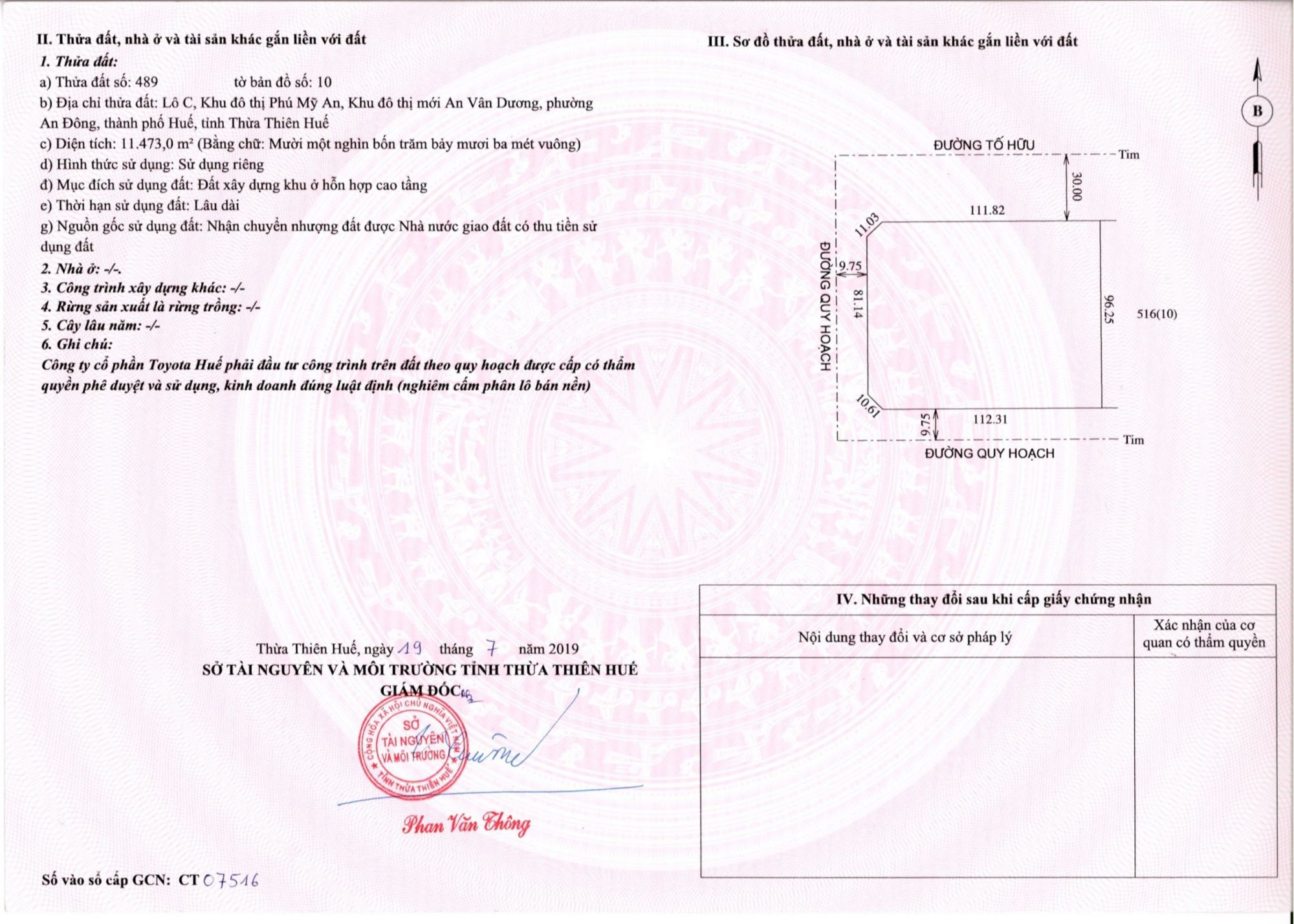 Sổ hồng Nare Garden mặt sau